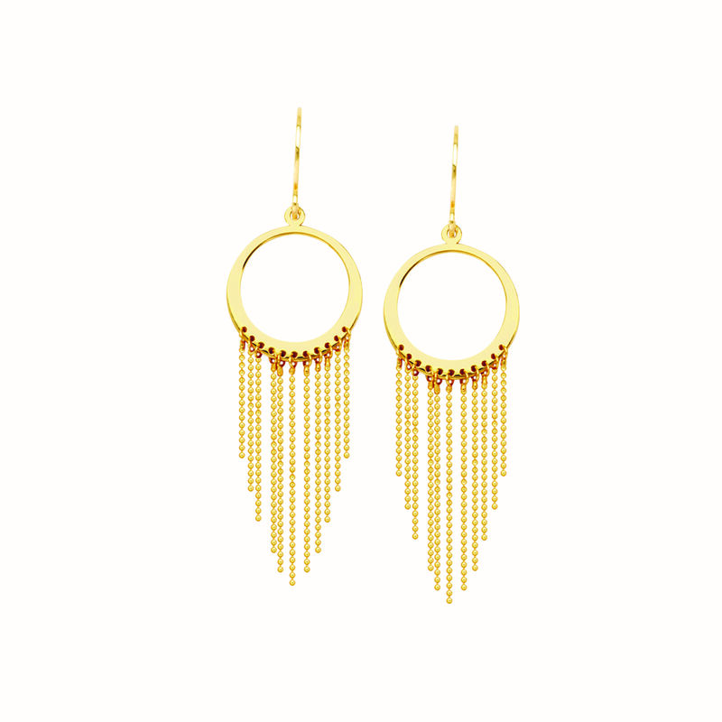 Round Gypsy Drape Fashion Earrings in 14k Yellow Gold image number null