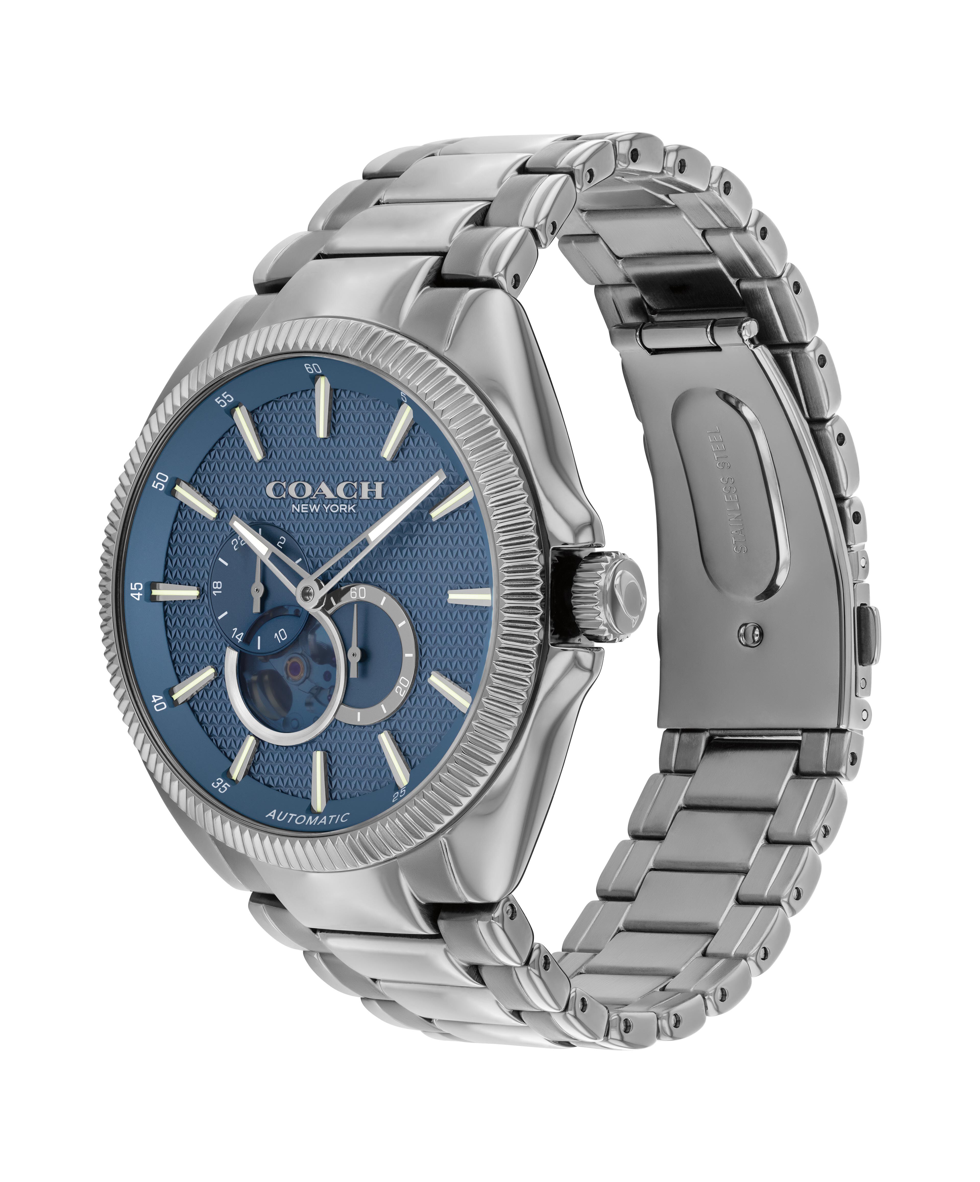 COACH Men's Jackson Grey IP Blue Textured Dial With Open Heart
