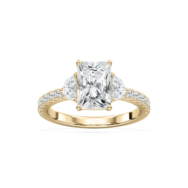 Radiant Lab Grown Diamond 2 3/4ctw. Three Stone Engagement Ring in 14k Yellow Gold image number null