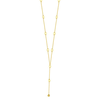 Ladies Disc Lariat Fashion Adjustable 18" Necklace 4mm in 14k Yellow Gold