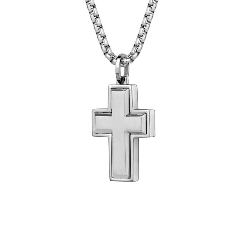 Men's Brushed Center Cross on a 22" Chain in Stainless Steel image number null