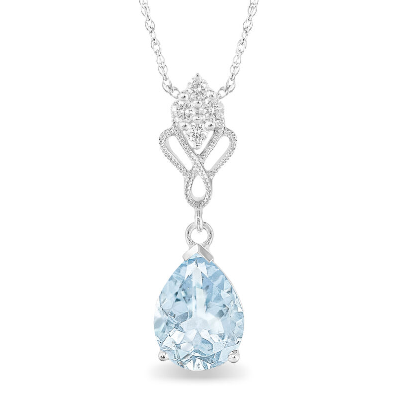 Pear Shape Aquamarine & Diamond Pendant in 10k White Gold image number null