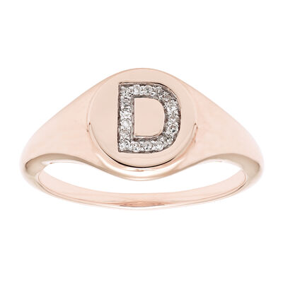 Diamond Initial D Signet Ring in 14k Rose Gold