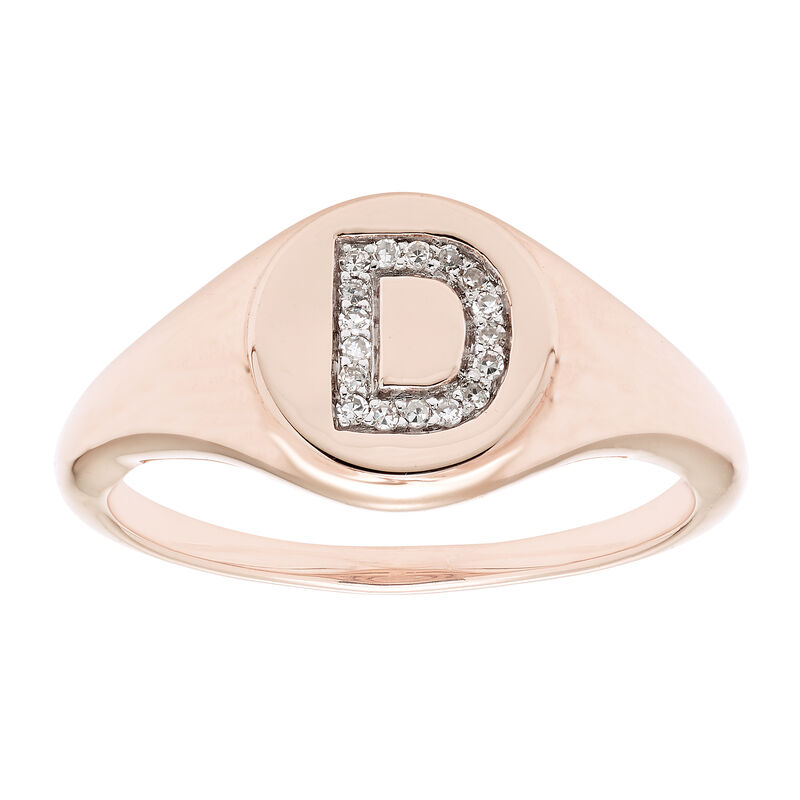 Diamond Initial D Signet Ring in 14k Rose Gold image number null
