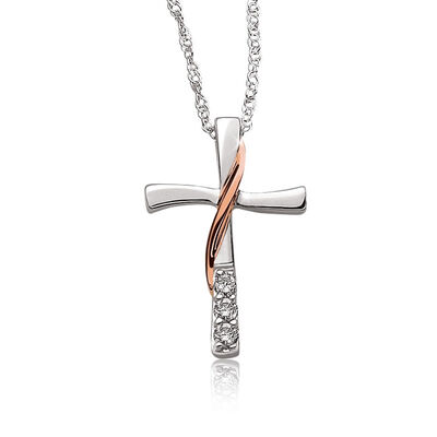 Diamond Cross Pendant in 10k White & Rose Gold