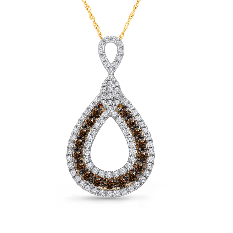 Champagne & White 3/4ctw. Diamond Open Loop Pendant in 14k Yellow Gold image number null
