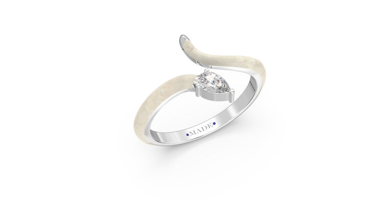 Pear-Shaped Lab Grown Diamond White Ceramic Open Style Ring in Sterling Silver image number null