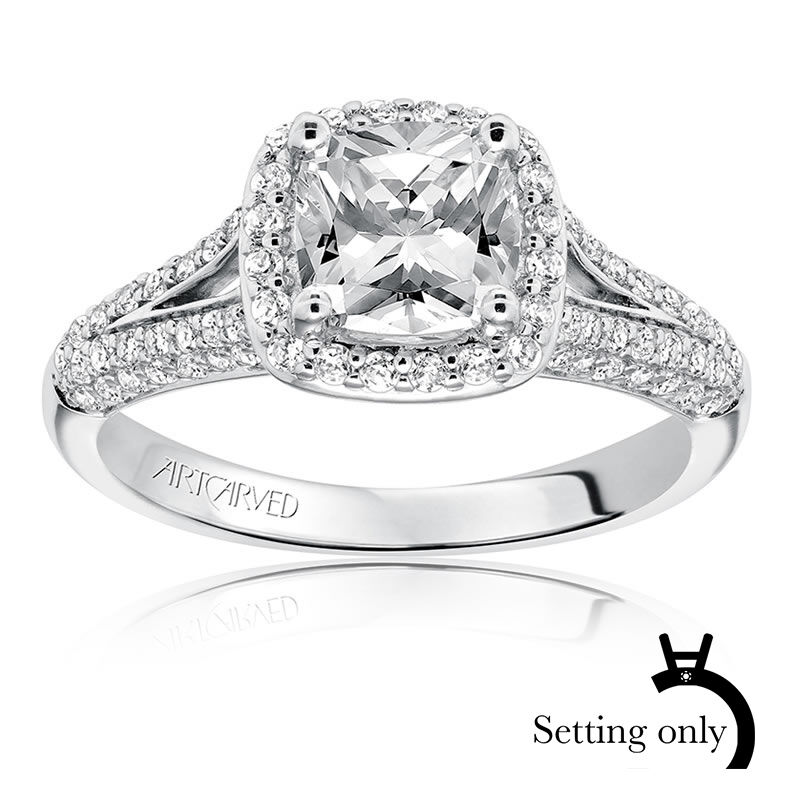 Ariel. ArtCarved Pave Diamond Semi-Mount in 14k White Gold image number null
