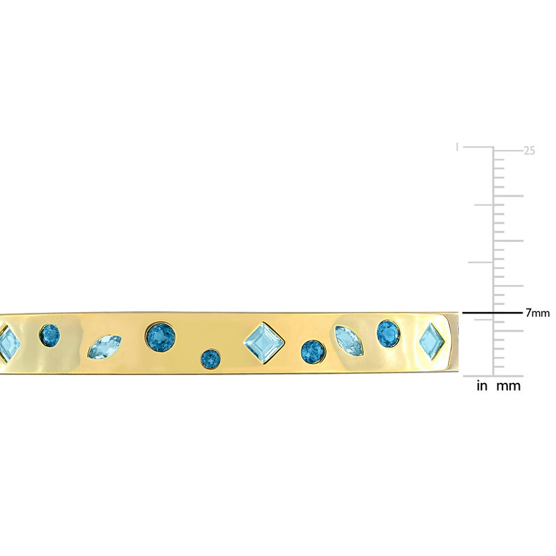 Sky Blue Topaz, London Blue Topaz & Swiss Blue Topaz Bangle Bracelet in Gold Plated image number null