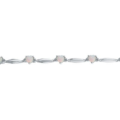 Created Opal Heart Link Bracelet in Sterling Silver
