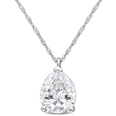 Created Pear-Shaped Moissanite Solitaire Pendant in 14k White Gold