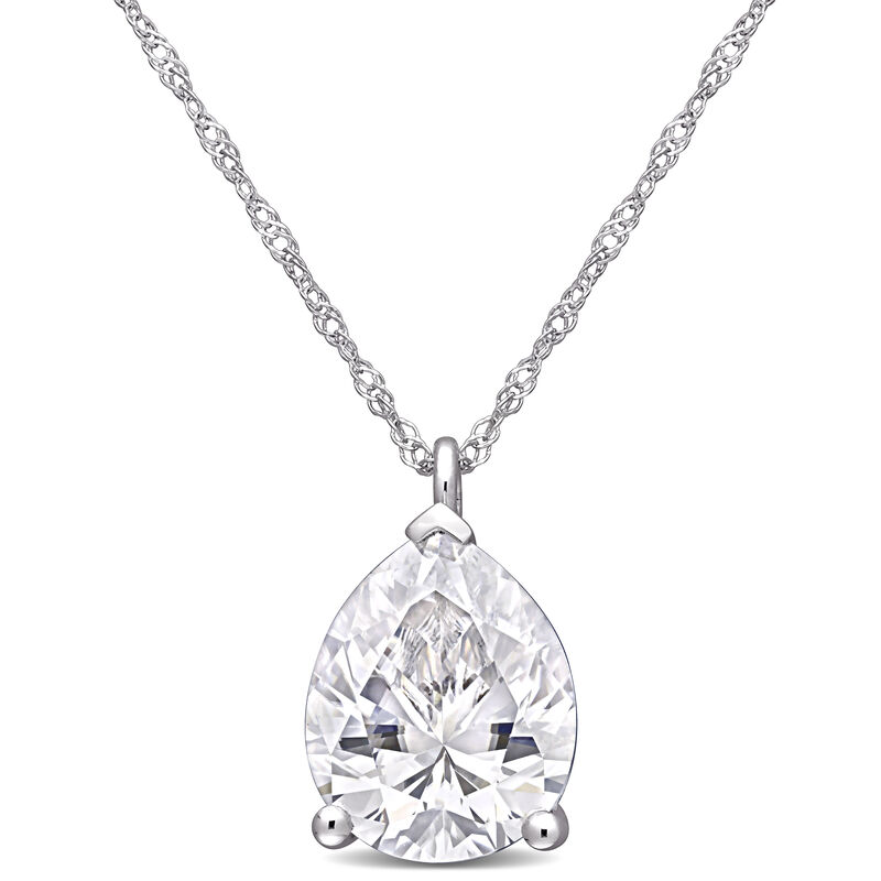 Created Pear-Shaped Moissanite Solitaire Pendant in 14k White Gold image number null