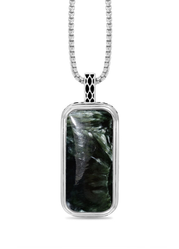 Seraphinite Stone Tag in Sterling Silver & Black Rhodium image number null