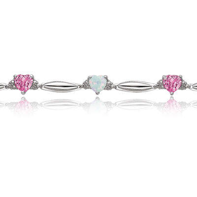 Created Opal, Created Pink Sapphire Hearts & Diamond Bracelet