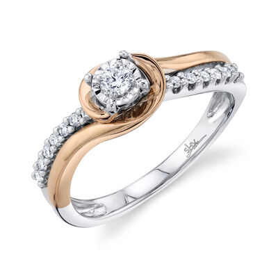 Shy Creation 1/4ctw. Diamond Swirl Engagement Ring in 14k White & Rose Gold