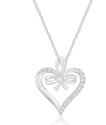 Brilliant-Cut 0.16ctw. Diamond Heart & Bow Pendant in Sterling Silver