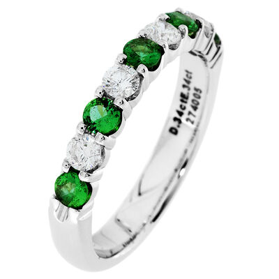 Diamond & Emerald Prong Set 0.55ctw. Band in 14k White Gold