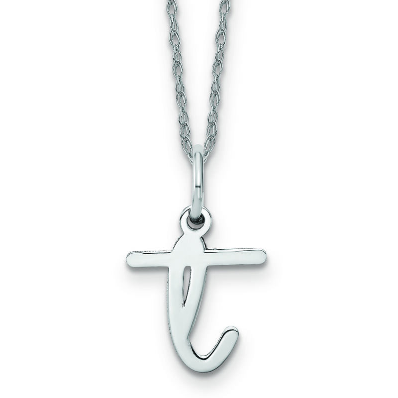Script T Initial Necklace in 14k White Gold image number null