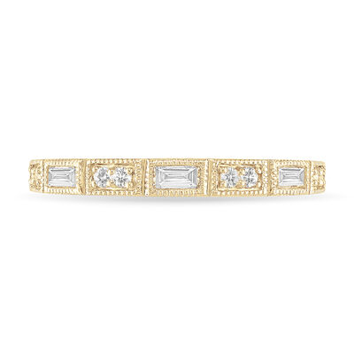 Round & Baguette Diamond Stackable Ring in 10k Yellow Gold