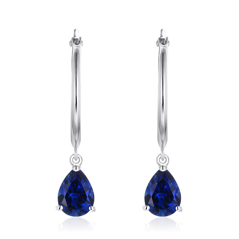 Pear-Shaped Created Blue Sapphire Hoop Earrings in Sterling Silver  image number null