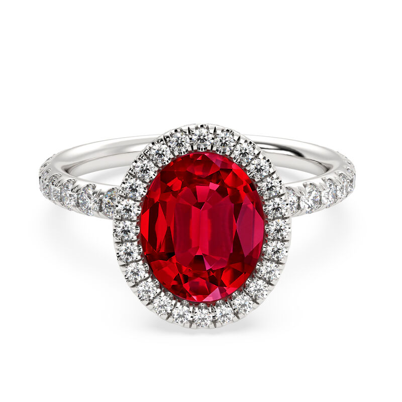 Oval-Cut Created Ruby & Lab Grown Diamond Halo Ring in 14k White Gold image number null