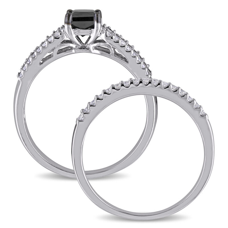 Princess-Cut 1ctw Black Diamond Bridal Set in Sterling Silver image number null