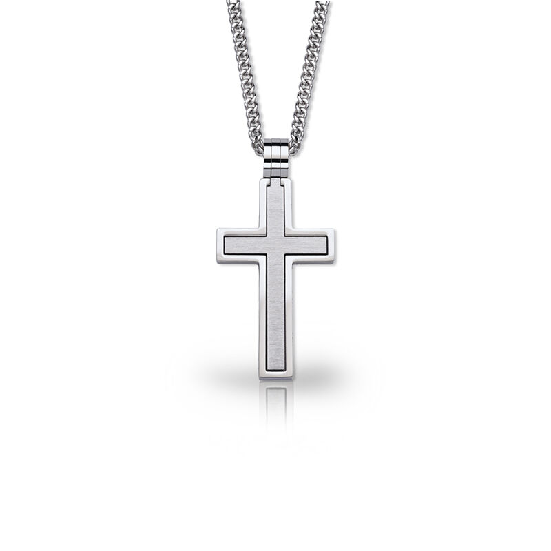 Stainless Steel 24" Plain Cross Necklace image number null