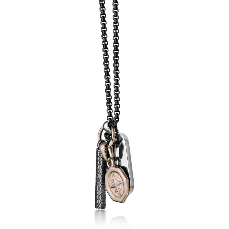 2 Tone Multi Pendant on 24" Box Chain in Black & Gold Ion Plated Stainless Steel image number null