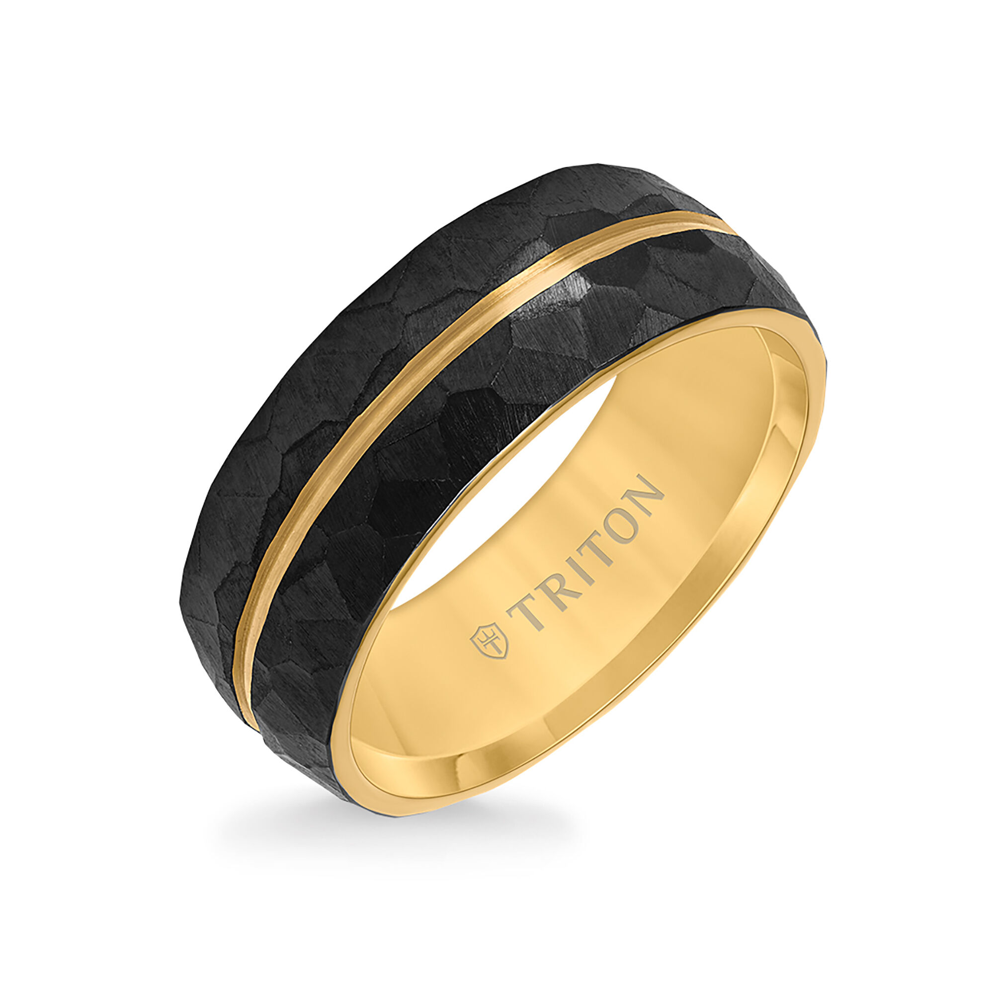 トリトン メンズ リング アクセサリー Men's Black Sapphire Beveled-Edge Band (1/2 ct. t.w.) in White Tungsten Carbide トリトン メンズ リング アクセサリー Men\u0027s Black Tread Design Band