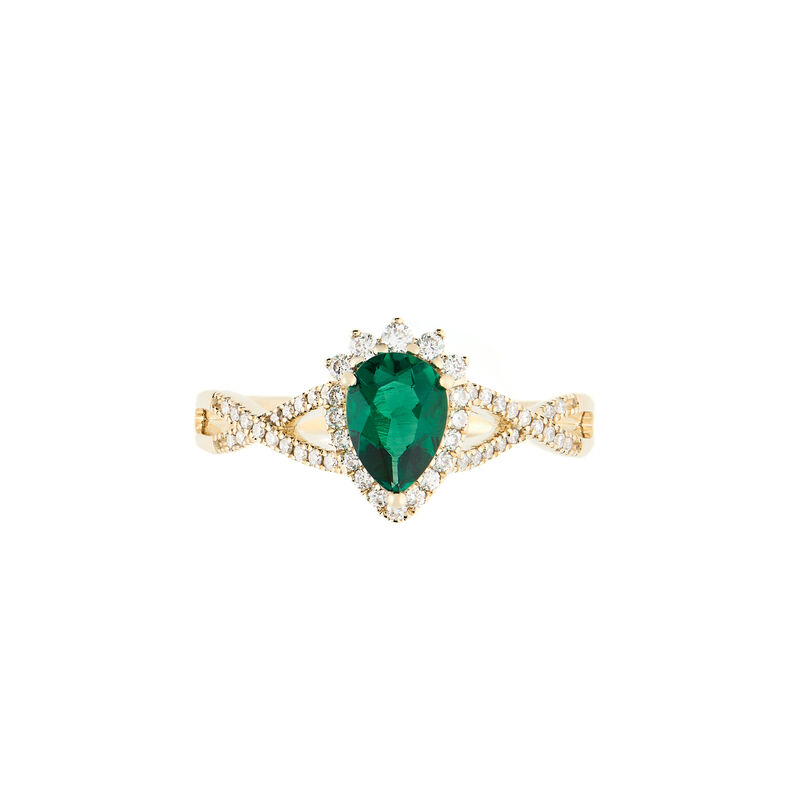 JK Crown 10kt. YG Created Emerald & Diamond Ring image number null
