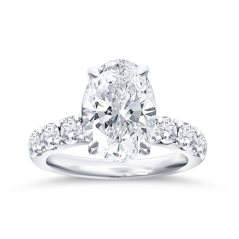Oval-Cut Lab Grown 4ctw. Diamond Straight Band Engagement Ring in 14k White Gold image number null
