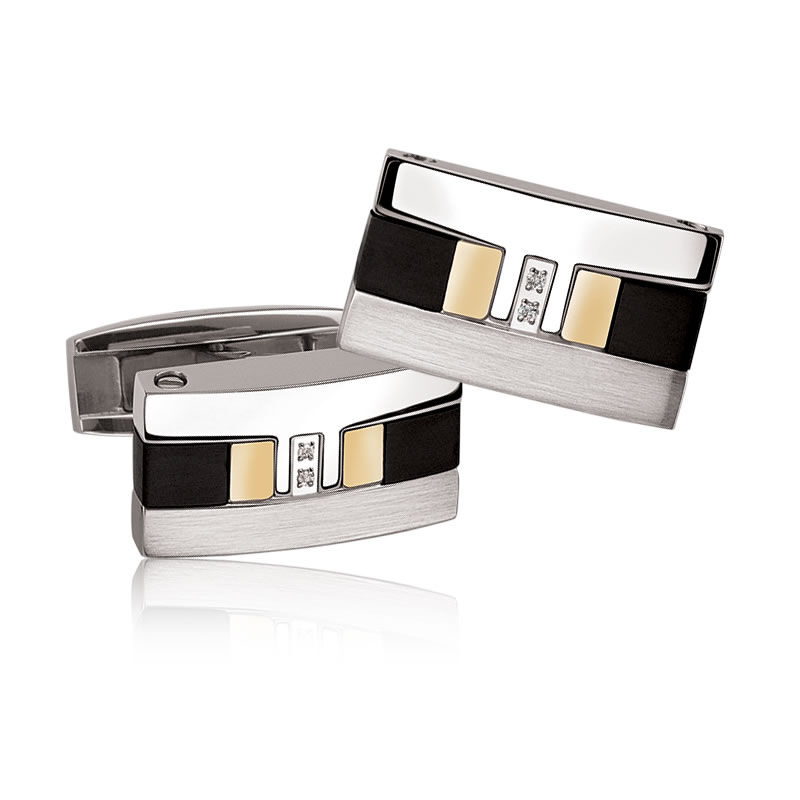 Diamond Accent Cufflinks in Stainless Steel & 18k Gold image number null