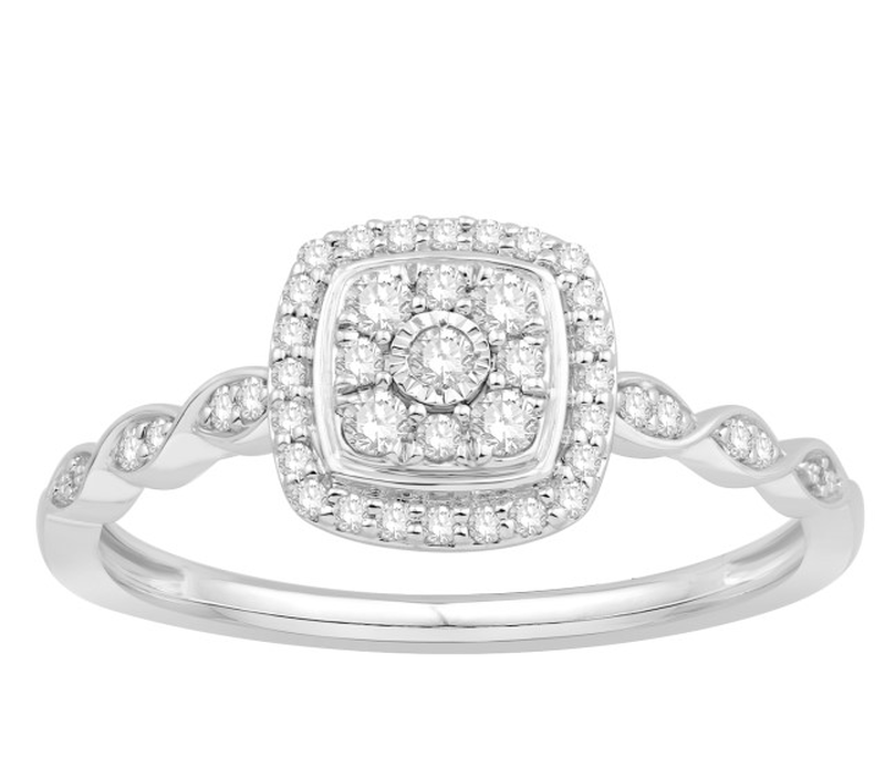 Brilliant-Cut 0.25cw. Diamond Halo Promise Ring in Sterling Silver image number null