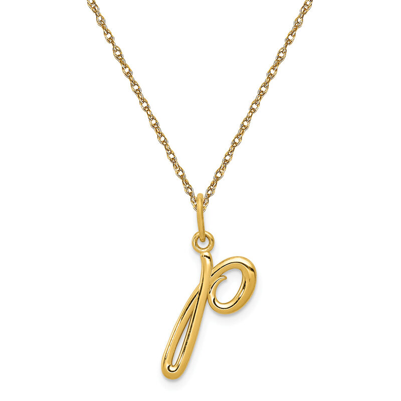 Script P Initial Necklace in 14k Yellow Gold image number null