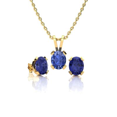 Oval-Cut Tanzanite Necklace & Earring Jewelry Set in 14k Yellow Gold Plated Sterling Silver