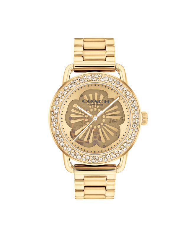 Coach Ladies' Cruiser Auto Gold-Tone Skeleton Dial Crystal Bezel Bracelet 37mm Watch 14504368 image number null