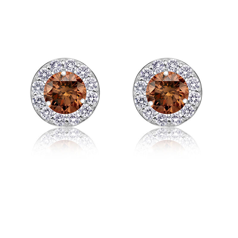Champagne 1/4ctw. Diamond Halo Stud Earrings in 14k White Gold image number null
