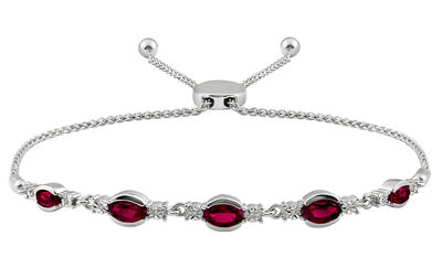 Oval Ruby & Diamond Bolo Bracelet in Sterling Silver