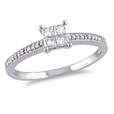Princess-Cut 1/3ctw Quad Engagement Ring in 10k White Gold