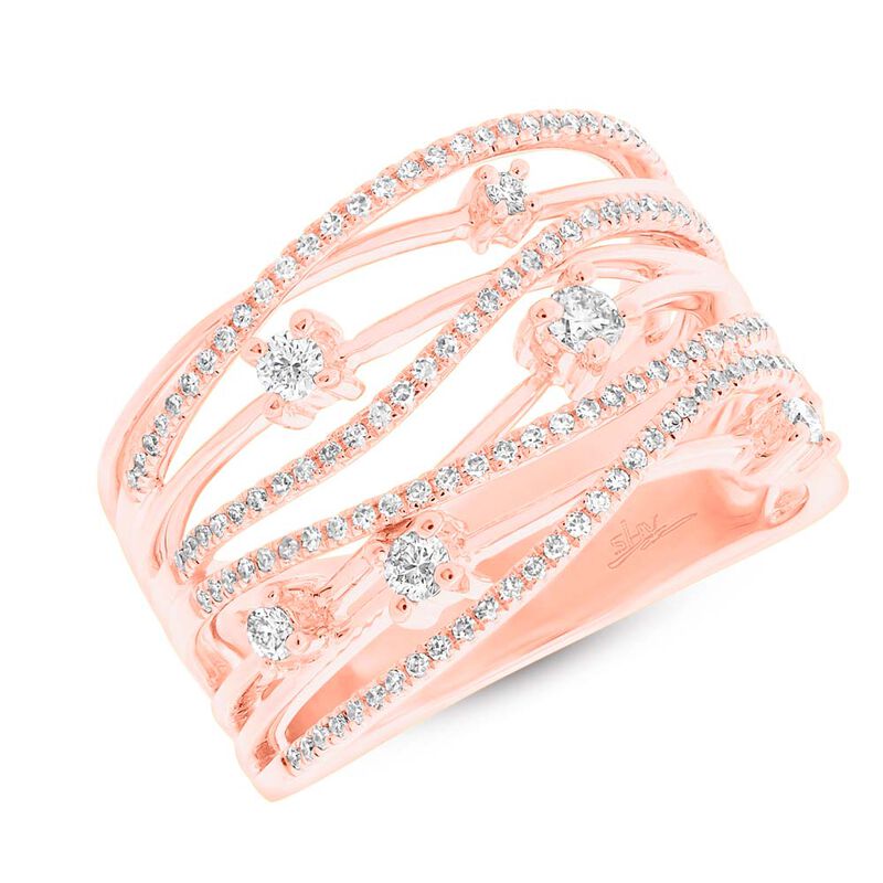Shy Creation: Diamond Bridge Right-Hand Fashion Ring in 14k Rose Gold image number null