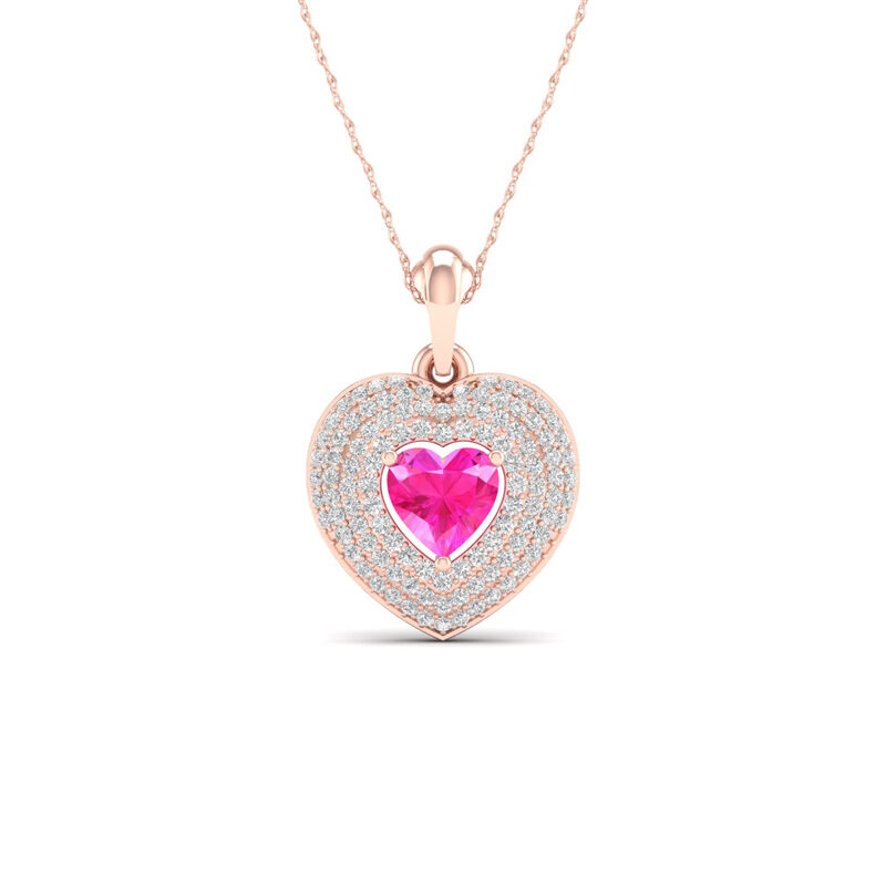 Created Pink Sapphire & Diamond Heart Halo Pendant in 10k Rose Gold image number null