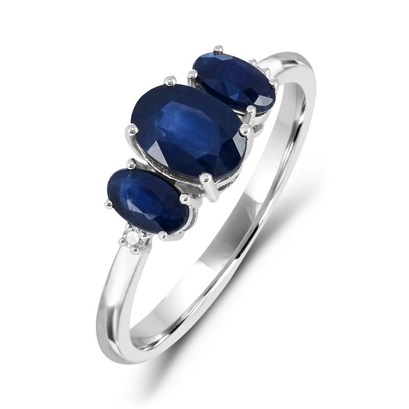 Sapphire and Diamond Three Stone Ring in 10k White Gold image number null