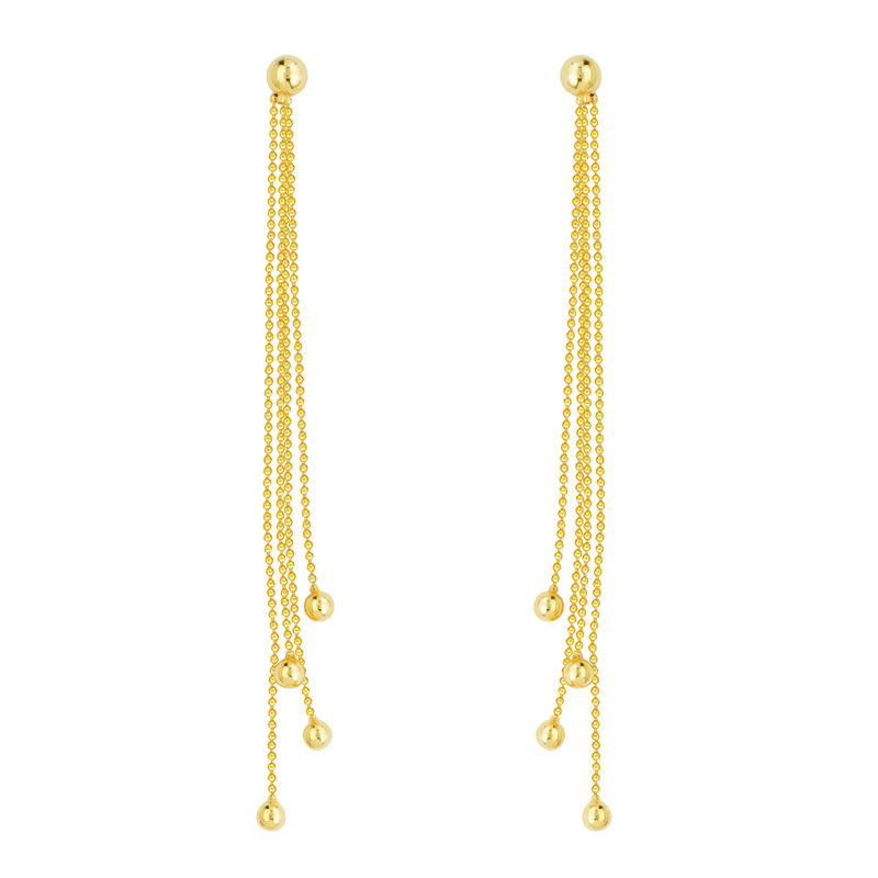 Ball Stud Drop Fashion Beaded Chain Earrings in 14K Yellow Gold image number null