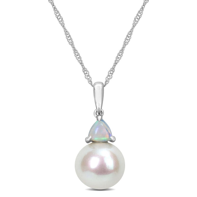 Ethiopian Opal & Freshwater Cultured Pearl Necklace in 10k White Gold image number null