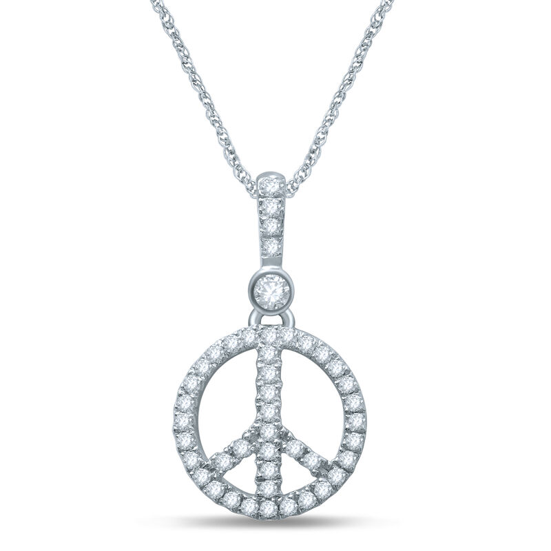 Diamond Peace Sign Fashion Pendant in 10k White Gold image number null