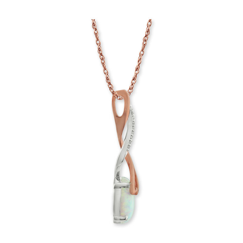 Created Opal & Diamond Twist Drop Pendant in 10k Rose & White Gold image number null