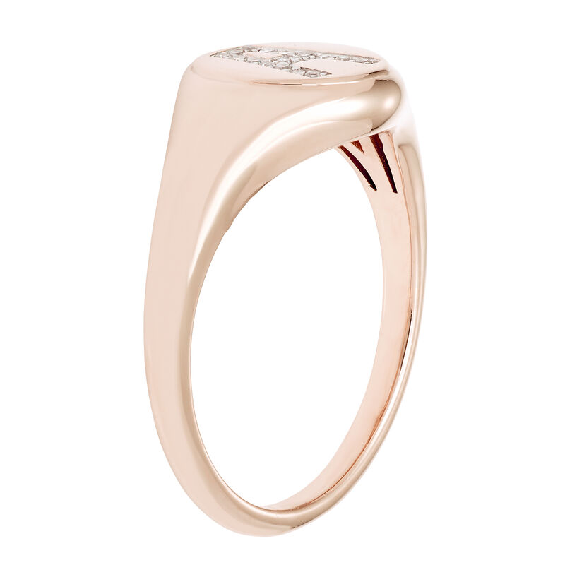 Diamond Initial A Signet Ring in 14k Rose Gold image number null