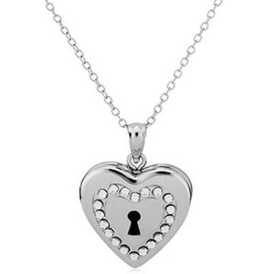 Swarovski Crystals Keyhole Heart Locket Necklace in Sterling Silver