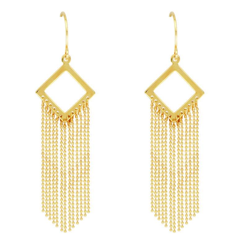 Diamond Shaped Gypsy Drape Beaded Chain Earrings in 14K Yellow Gold image number null