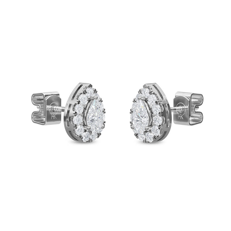 Pear-Shaped 1 1/2ctw. Lab Grown Diamond Halo Stud Earrings in 14k White Gold image number null